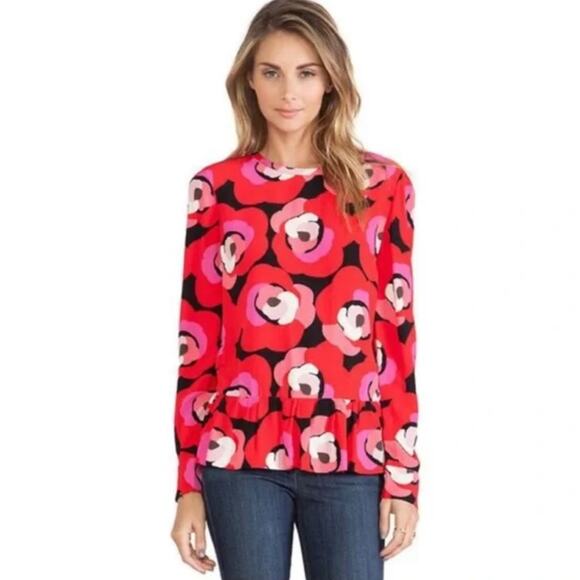 Kate Spade Deco Rose Peplum Top in Orient Red Size 2 Office Preppy Cocktail - Picture 1 of 12